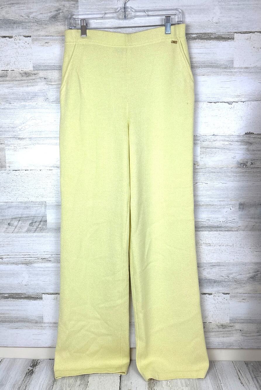 St. John Sport Essentials Women’s Medium Yellow Wool Blend Knit Wide Leg Pants